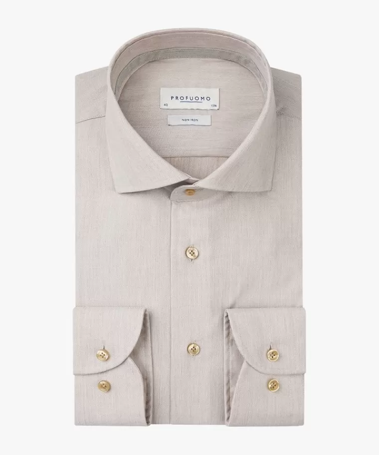 Profuomo Beige dobby overhemd Zand Shop