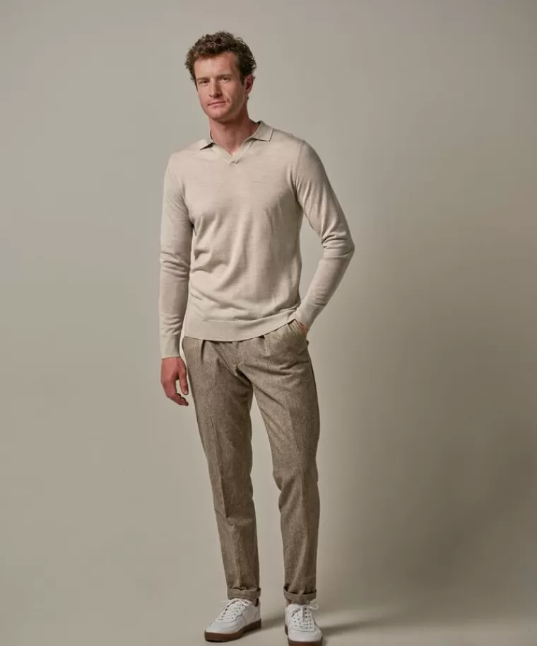 Profuomo merino open kraag polo Beige Hot