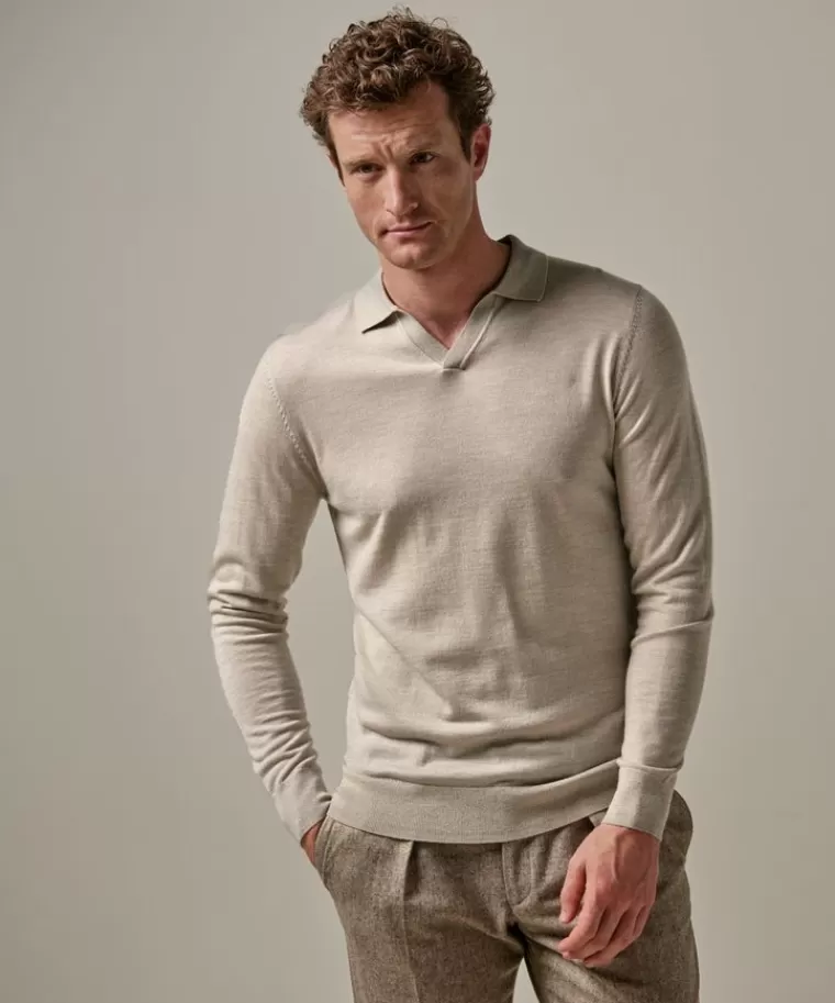 Profuomo merino open kraag polo Beige Hot