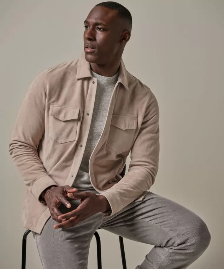 Profuomo Beige suède overshirt Taupe Flash Sale