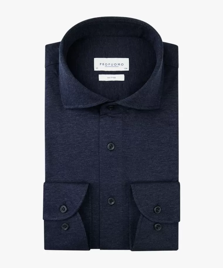 Profuomo Blauw brushed jersey  overhemd Navy Clearance