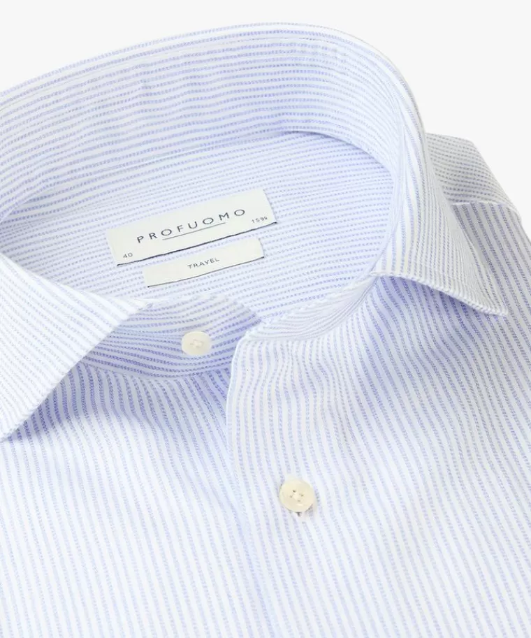 Profuomo Blauw dobby travel overhemd Midblauw Outlet
