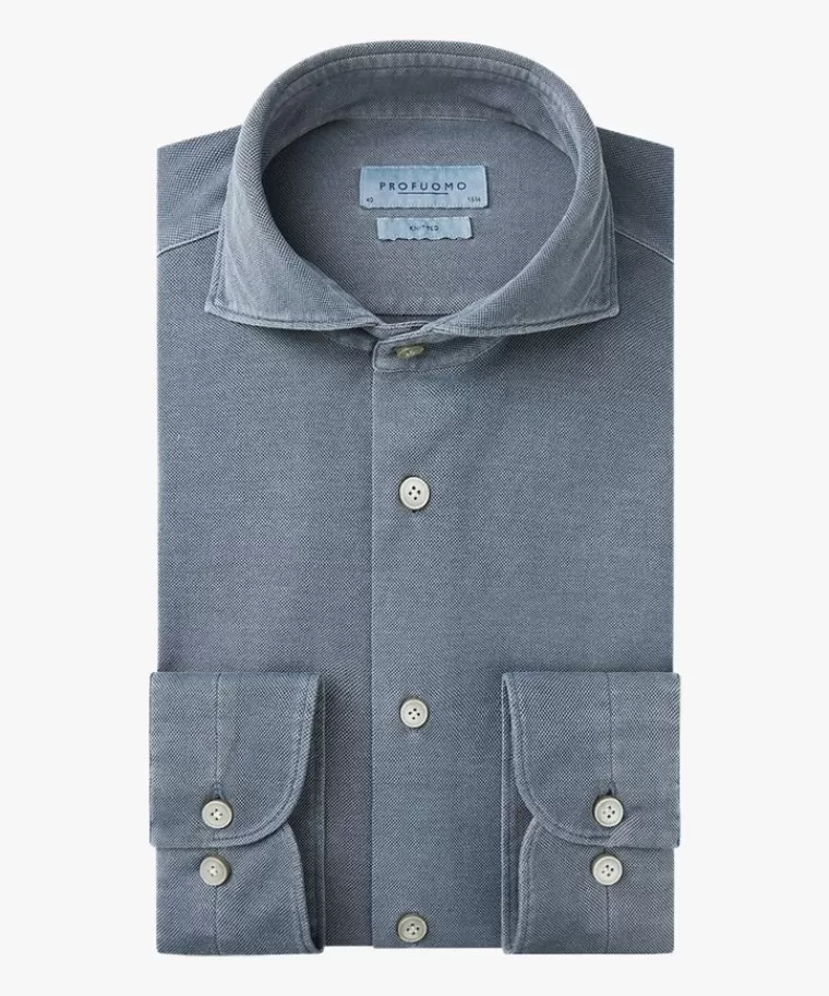 Profuomo Blauw knitted casual overhemd Midblauw Sale