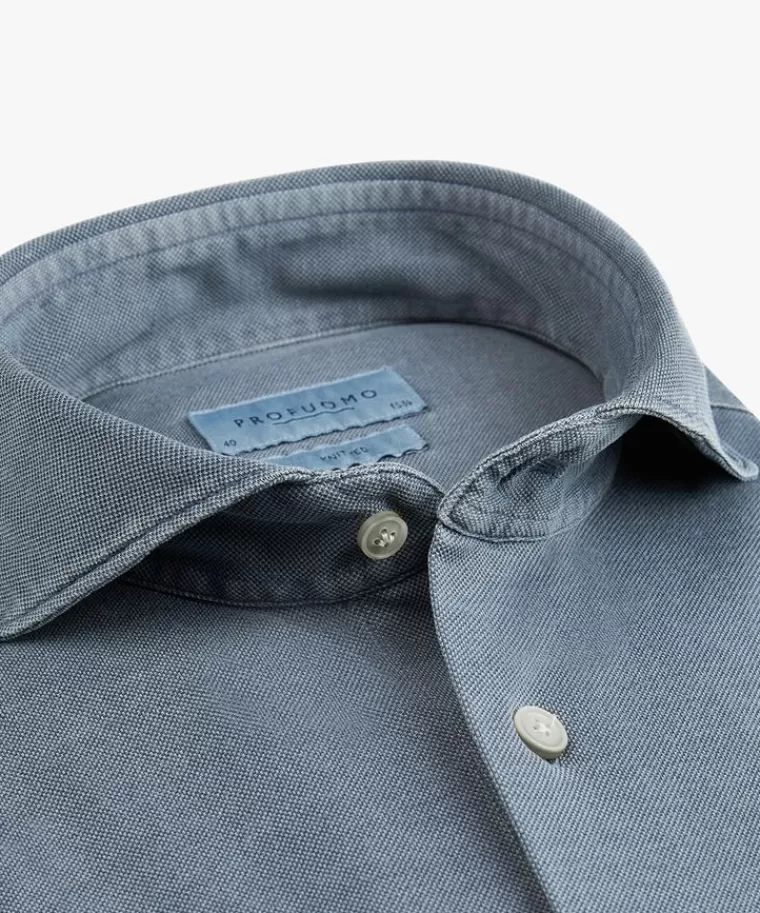 Profuomo Blauw knitted casual overhemd Midblauw Sale
