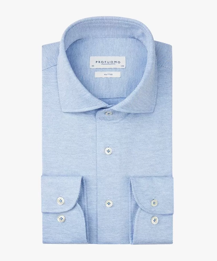 Profuomo twill jersey overhemd Blauw Clearance