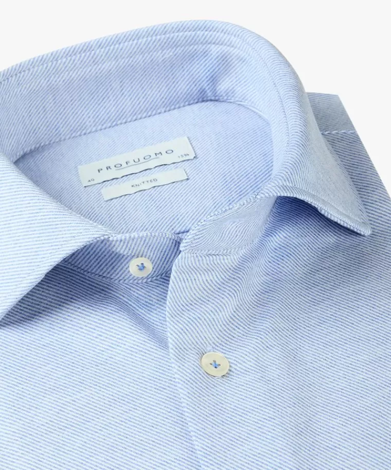 Profuomo twill jersey overhemd Blauw Clearance