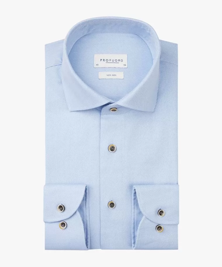 Profuomo Blauw twill overhemd Lichtblauw New