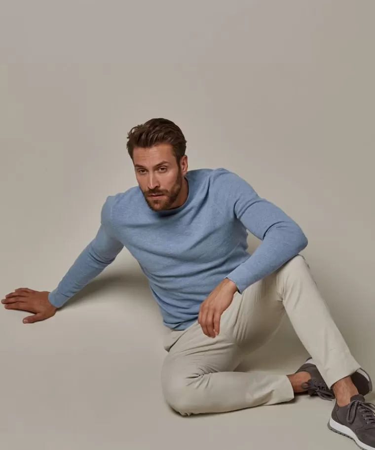 Profuomo Blauwe structuur crewneck Lichtblauw Outlet