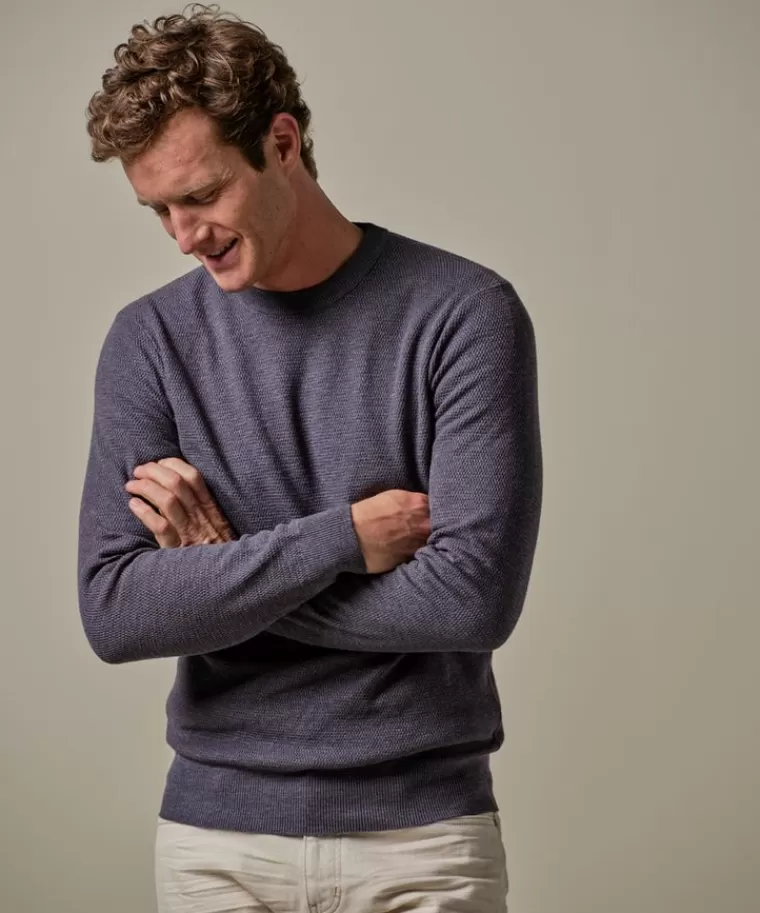 Profuomo Blauwe structuur crewneck Midblauw New