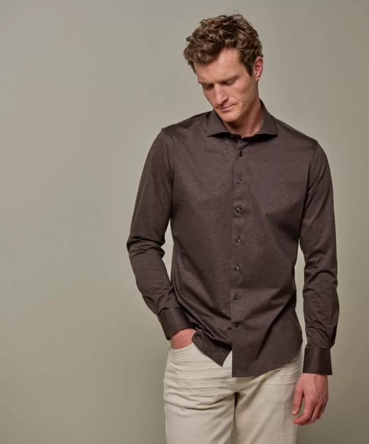 Profuomo brushed jersey  overhemd Bruin Discount