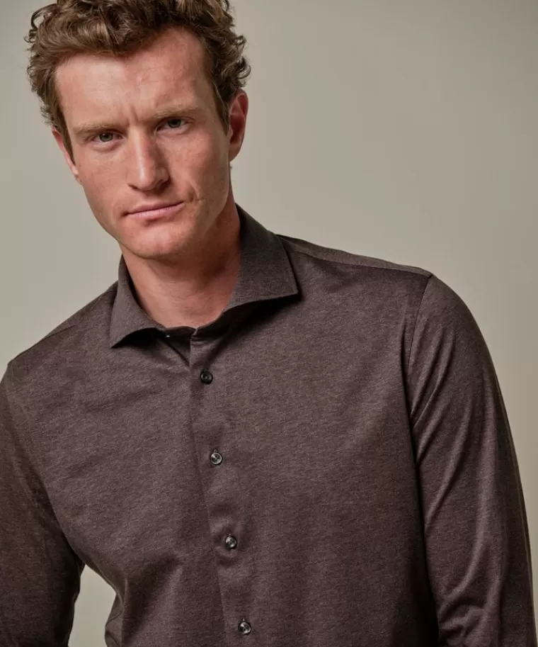 Profuomo brushed jersey  overhemd Bruin Discount