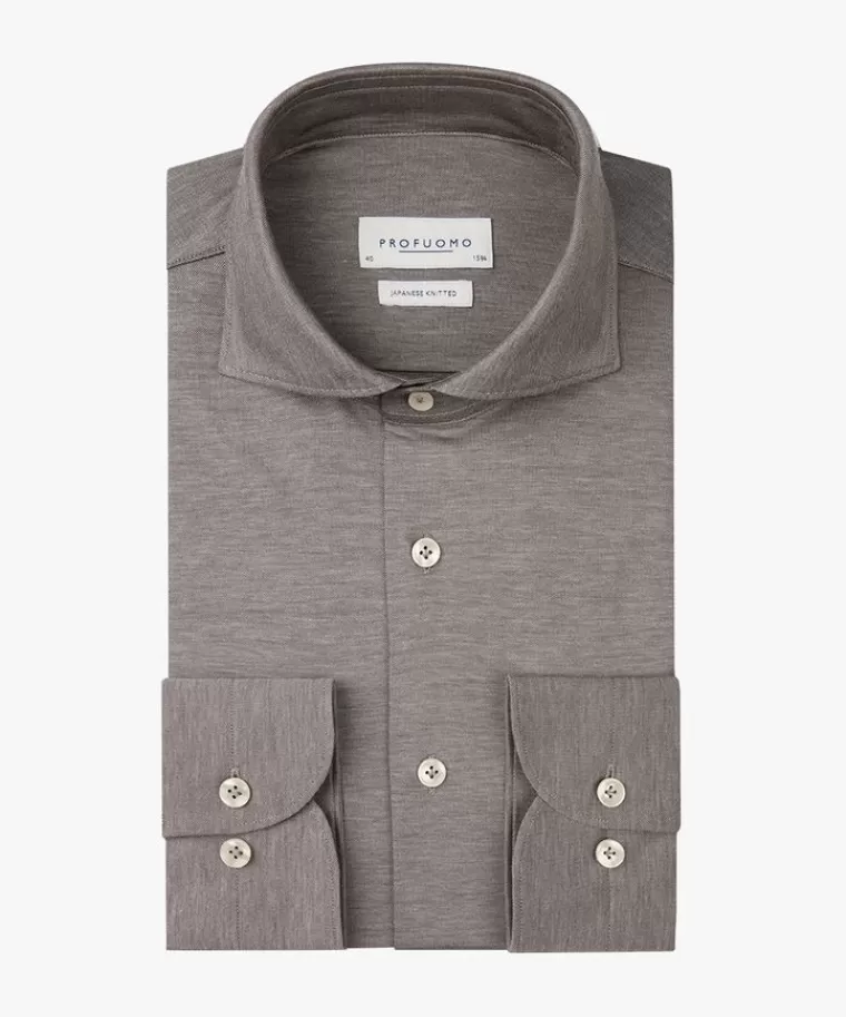 Profuomo Bruin Japanese knitted overhemd Midbruin Cheap