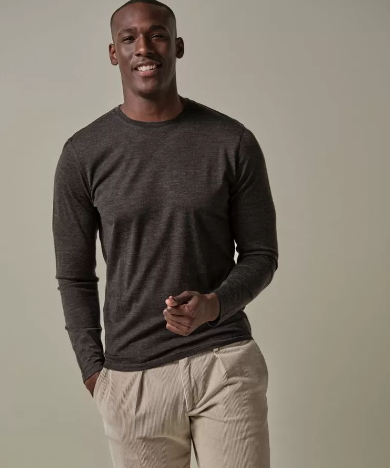 Profuomo Bruin merino t-shirt longsleeve DonkerBruin Shop