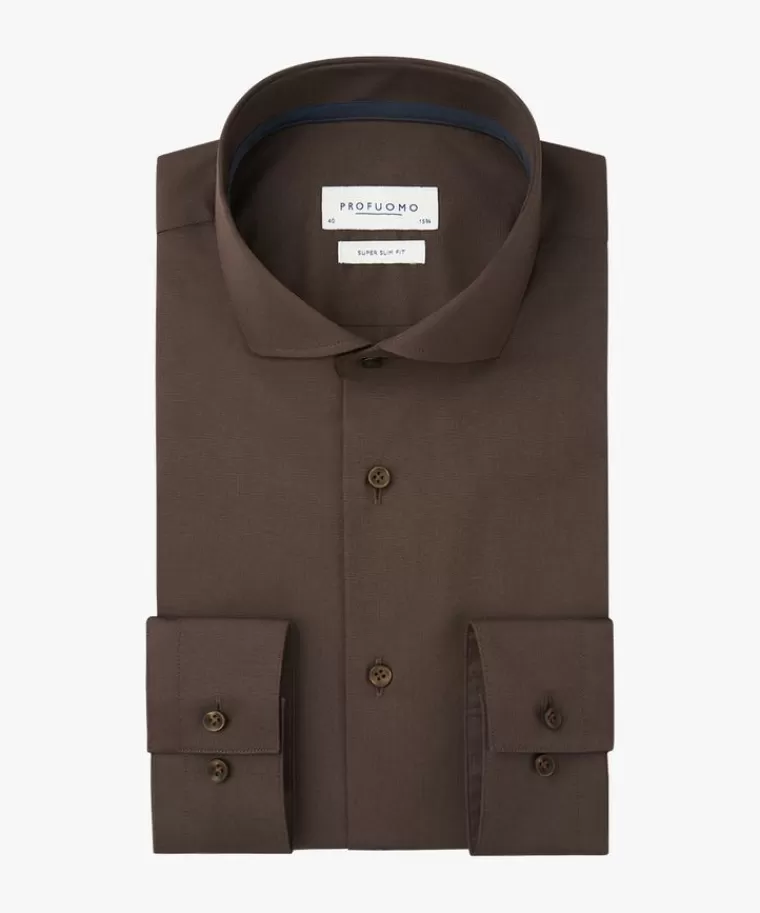 Profuomo super slim-fit stretch overhemd Bruin Online