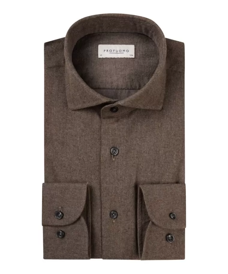 Profuomo e  flanel overhemd Bruin Best