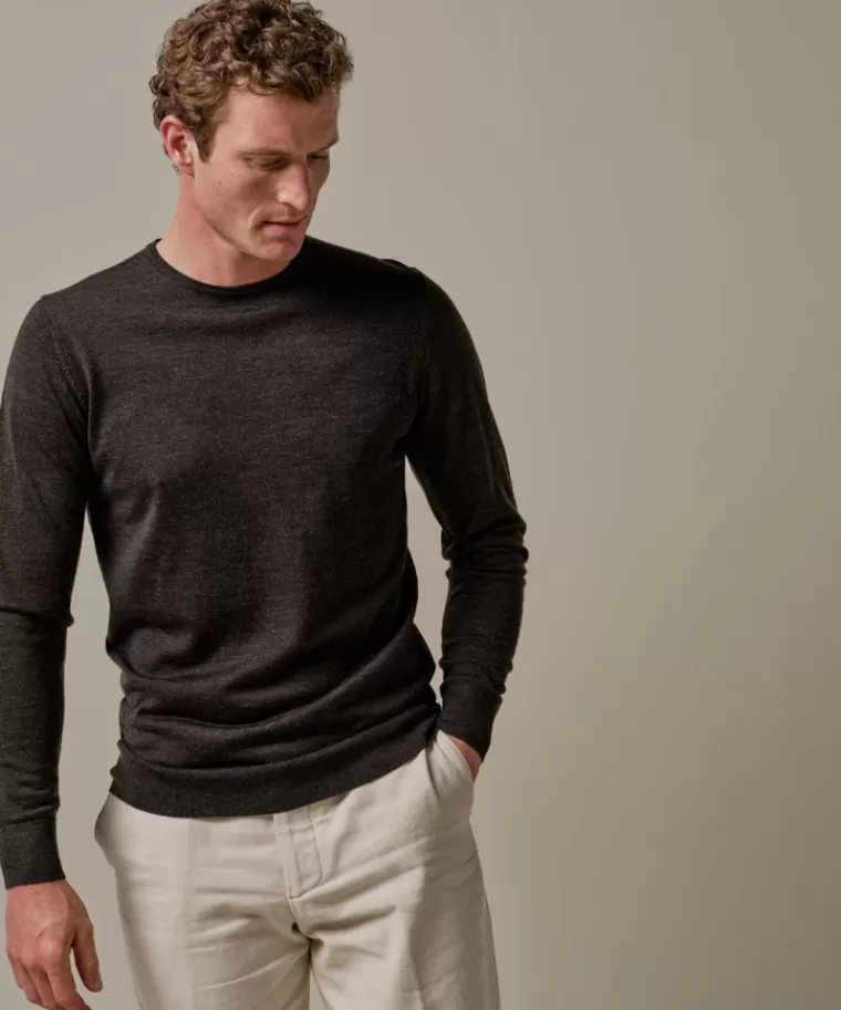 Profuomo Donker bruine merino crewneck DonkerBruin Discount