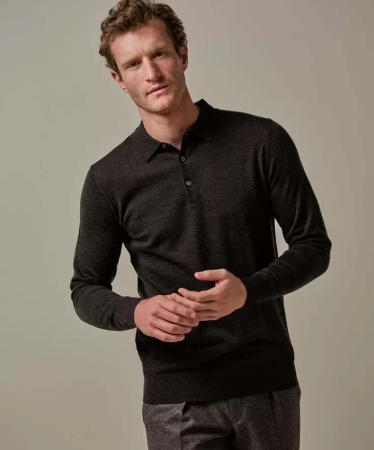 Profuomo Donker bruine merino polo DonkerBruin Online