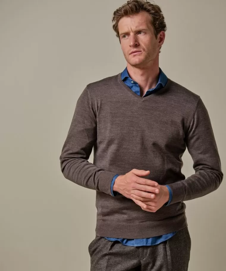 Profuomo Donker bruine merino v-neck DonkerBruin Online