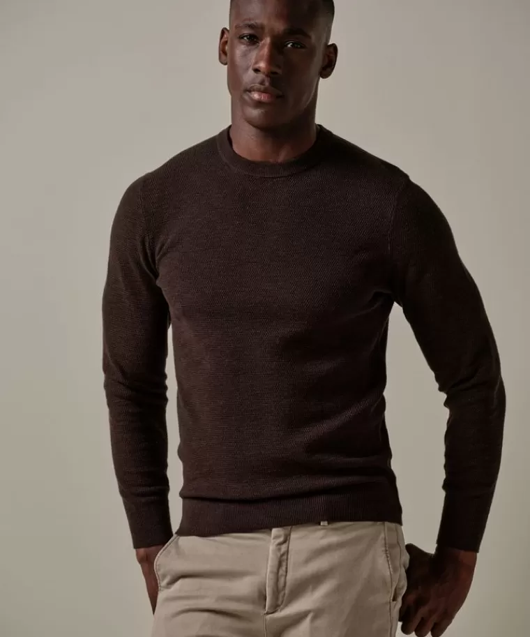 Profuomo Donker bruine structuur crewneck DonkerBruin Best