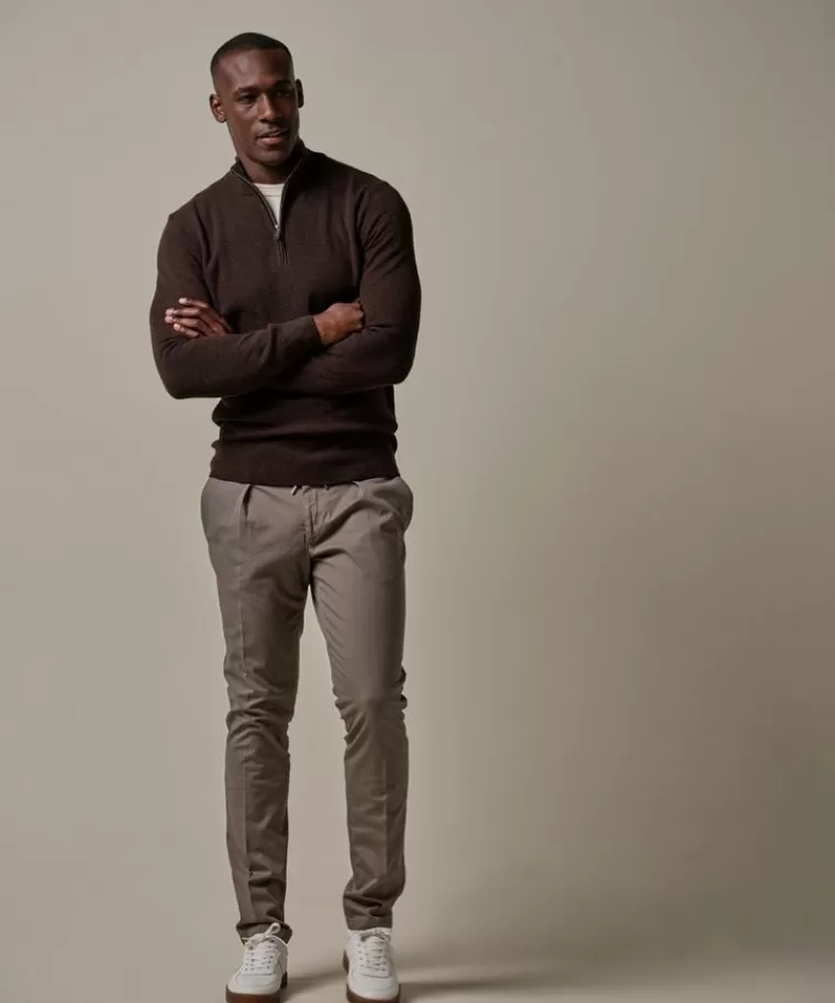 Profuomo e structuur half zip DonkerBruin Fashion