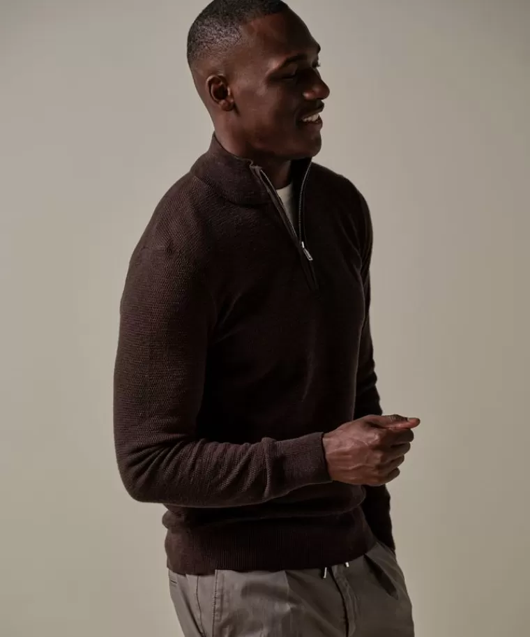 Profuomo e structuur half zip DonkerBruin Fashion
