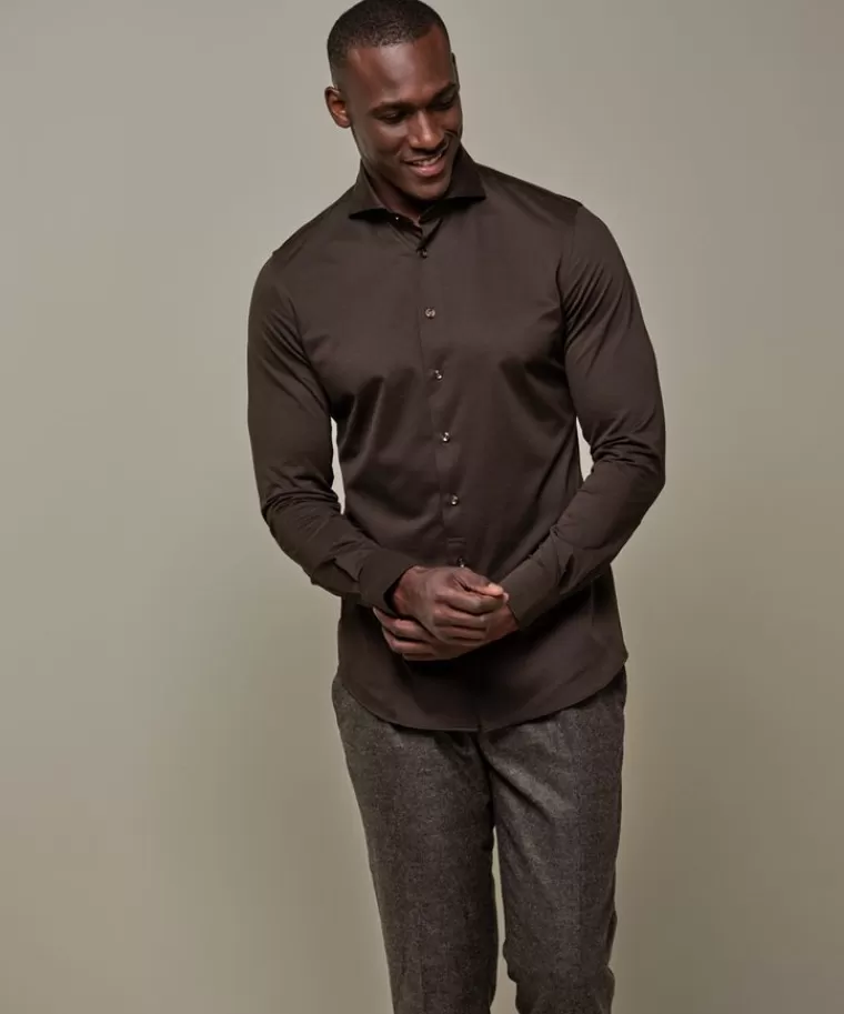 Profuomo Double dye Japanese knitted overhemd DonkerBruin Clearance