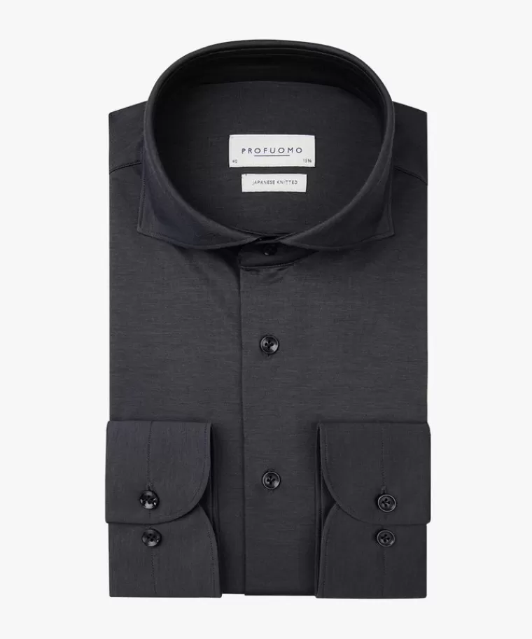 Profuomo Double dye Japanese knitted overhemd Antraciet Outlet