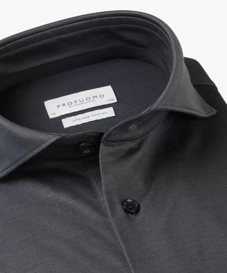 Profuomo Double dye Japanese knitted overhemd Antraciet Outlet