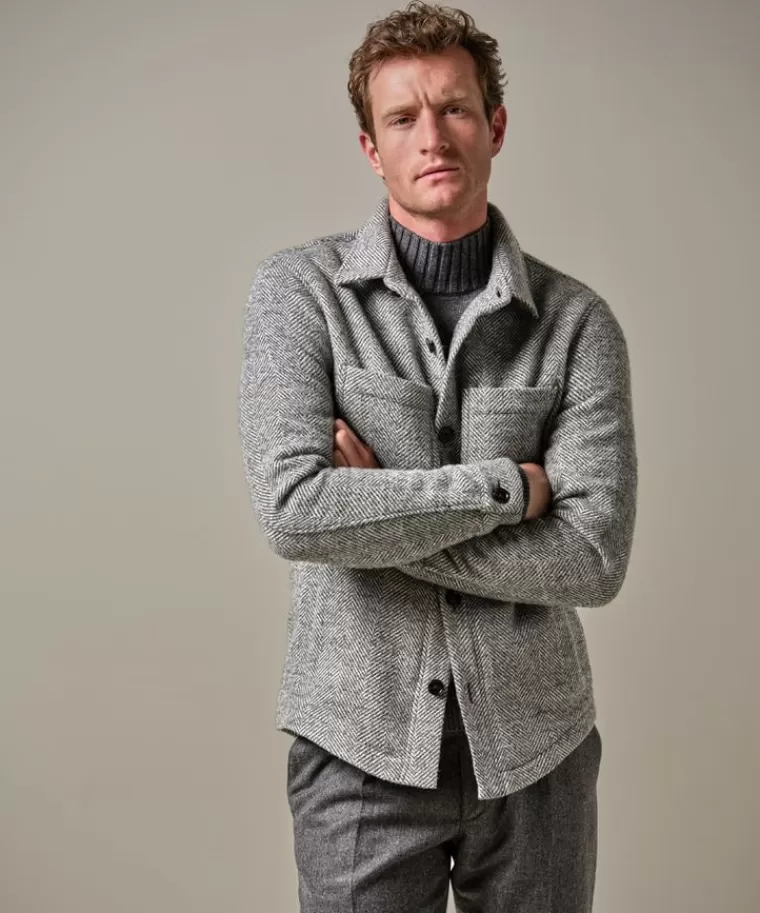 Profuomo Grijze visgraat overshirt Lichtgrijs Discount