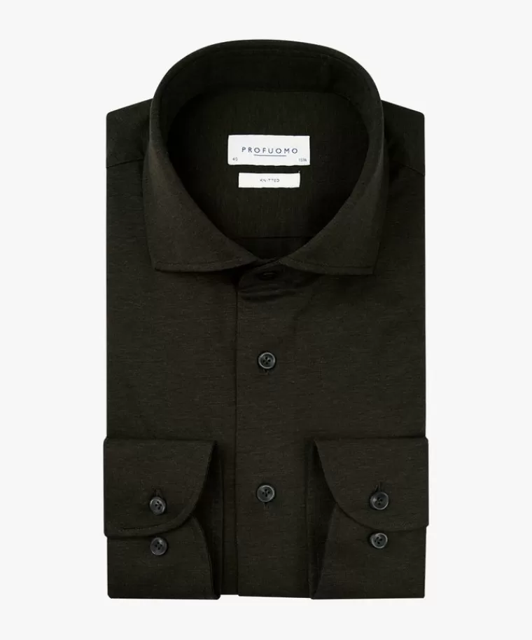 Profuomo Groen brushed jersey  overhemd Donkergroen Sale