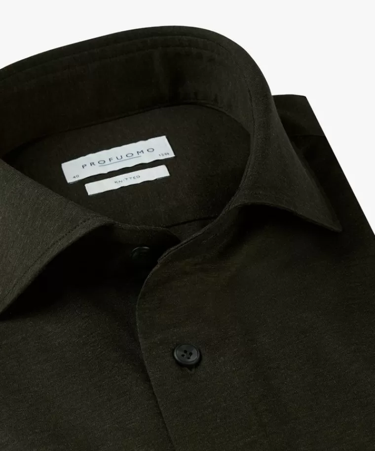 Profuomo Groen brushed jersey  overhemd Donkergroen Sale