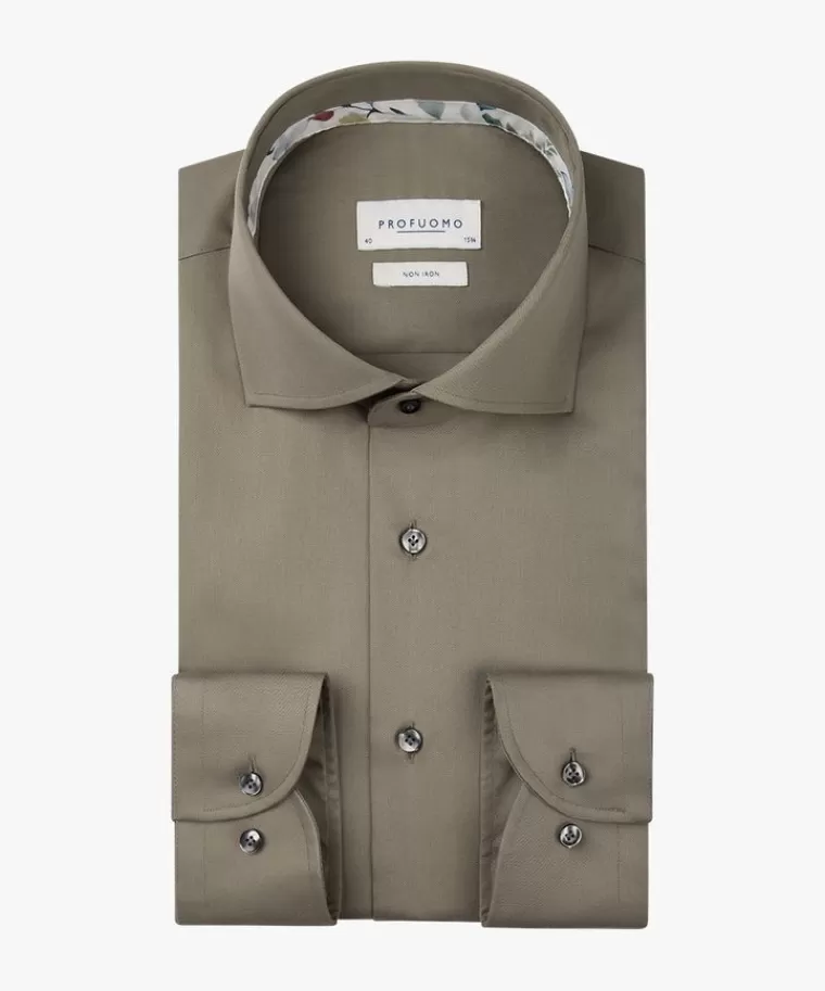 Profuomo Groen twill overhemd Midgroen Cheap