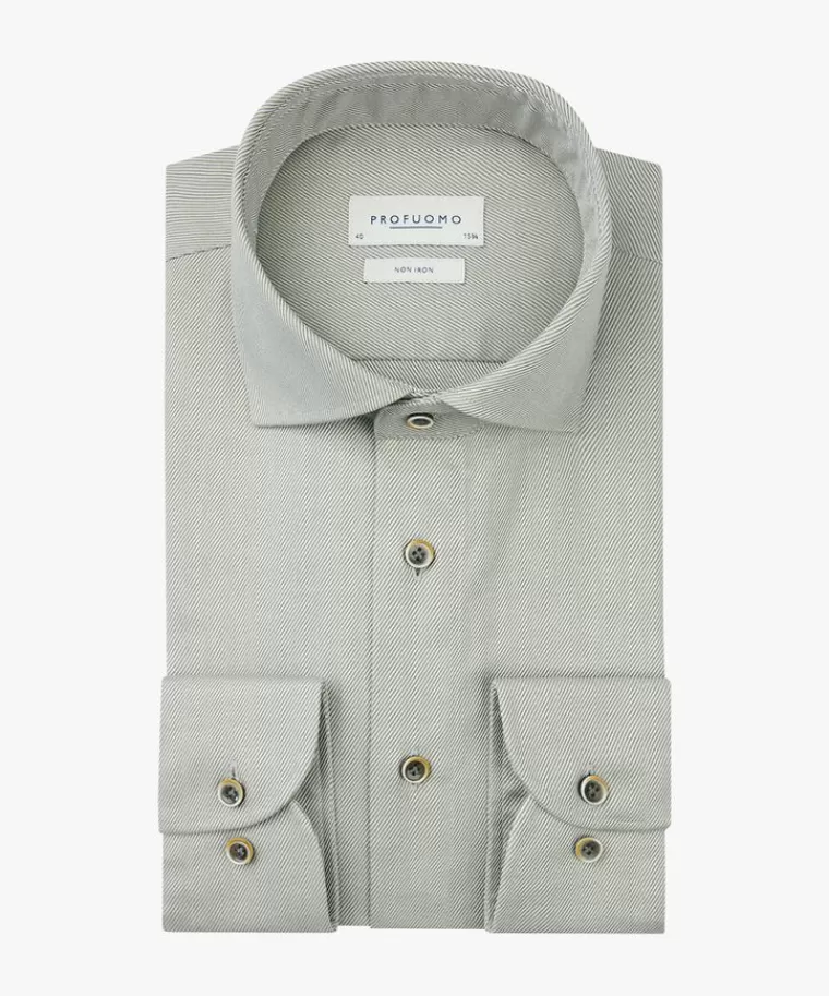 Profuomo Groen twill overhemd Midgroen Cheap