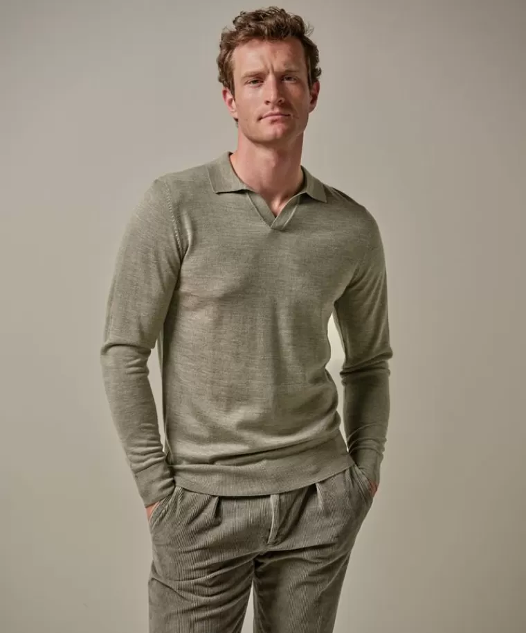 Profuomo e merino open kraag polo Groen Hot