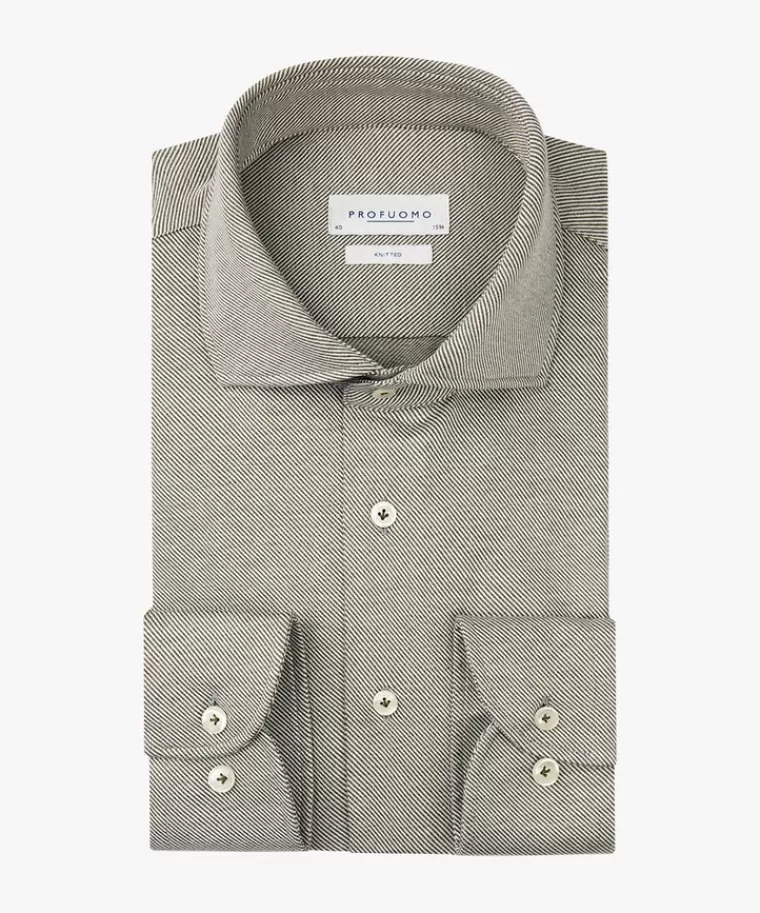Profuomo Groene twill jersey overhemd Donkergroen Hot