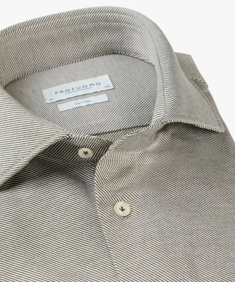 Profuomo Groene twill jersey overhemd Donkergroen Hot