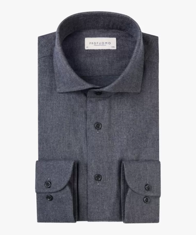 Profuomo Mid blauw  flanel overhemd Midblauw Discount