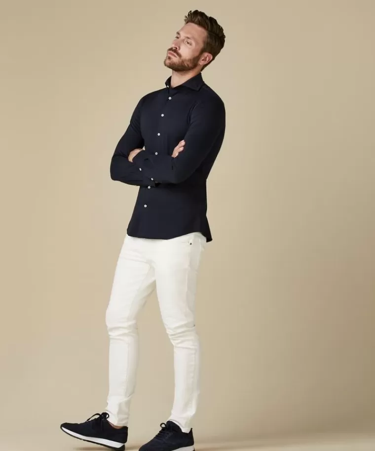 Profuomo Japanese knitted overhemd Navy Cheap