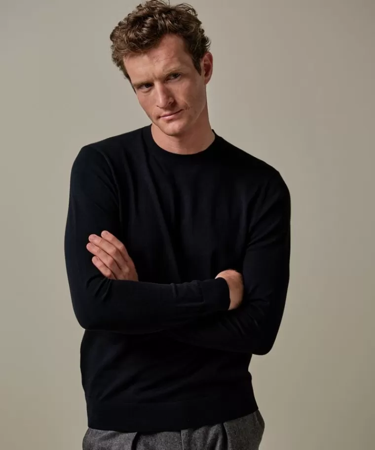 Profuomo luxury basic crewneck Navy Flash Sale