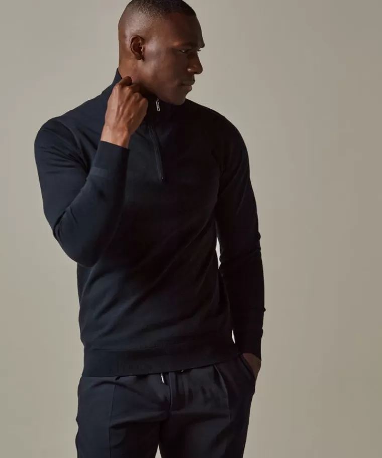 Profuomo luxury basic half zip Navy New