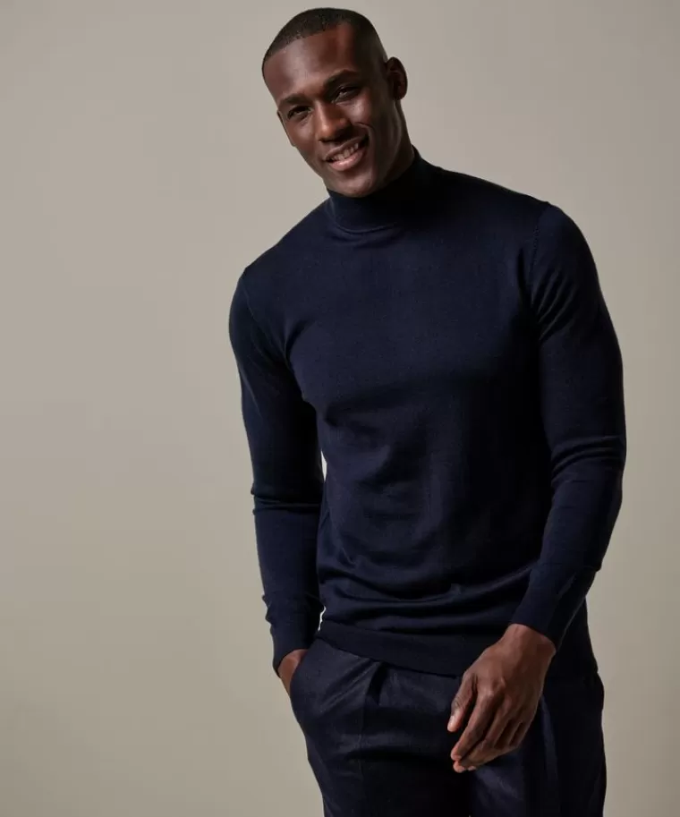 Profuomo merino mockneck Navy Best Sale