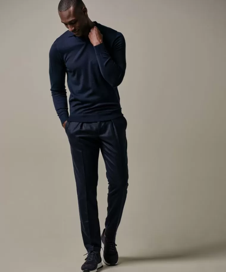 Profuomo merino open kraag polo Navy Best