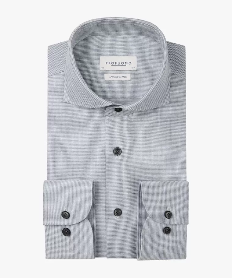 Profuomo Pied de Poule Japanese knitted overhemd Grijs Clearance