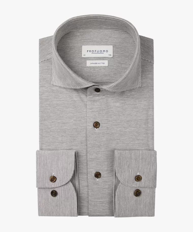 Profuomo Pied de Poule Japanese knitted overhemd Bruin Online