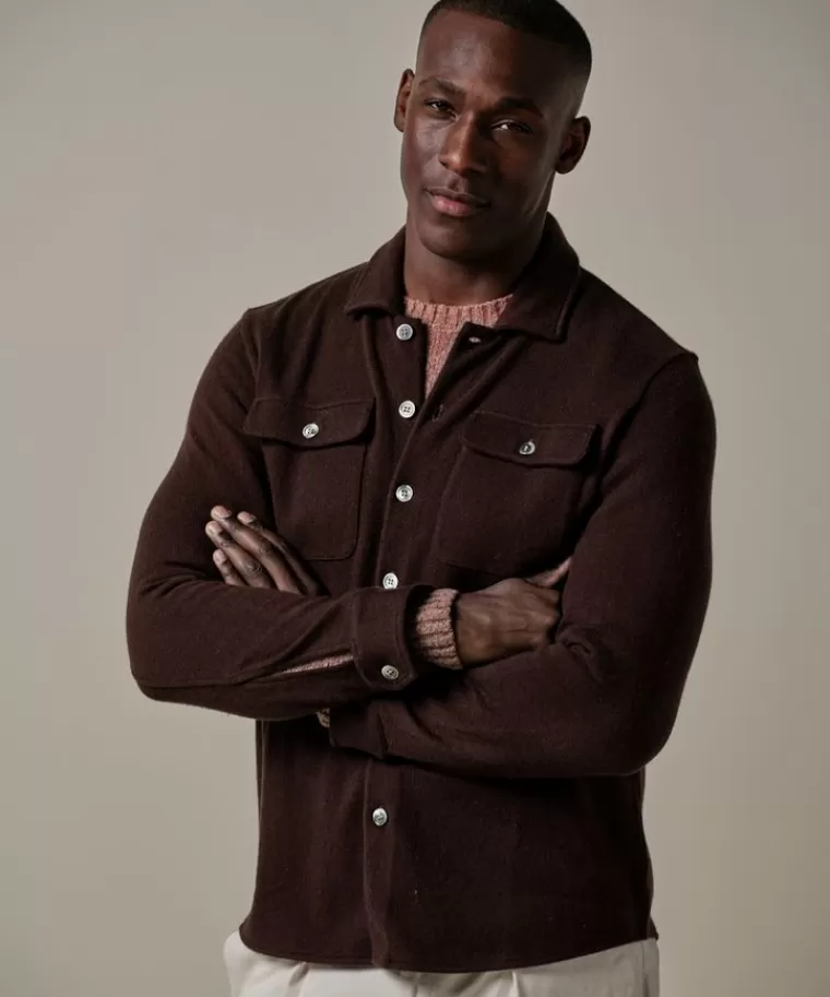 Profuomo Roest bruine wol knitted overshirt DonkerBruin Store