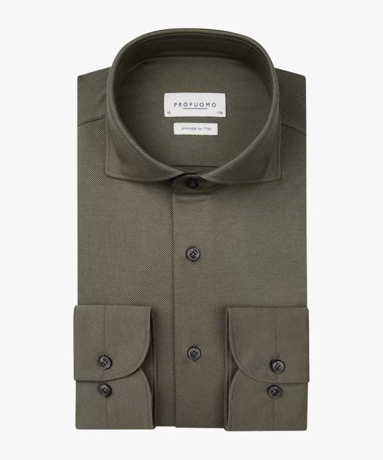 Profuomo Twill Japanese knitted overhemd Donkergroen New