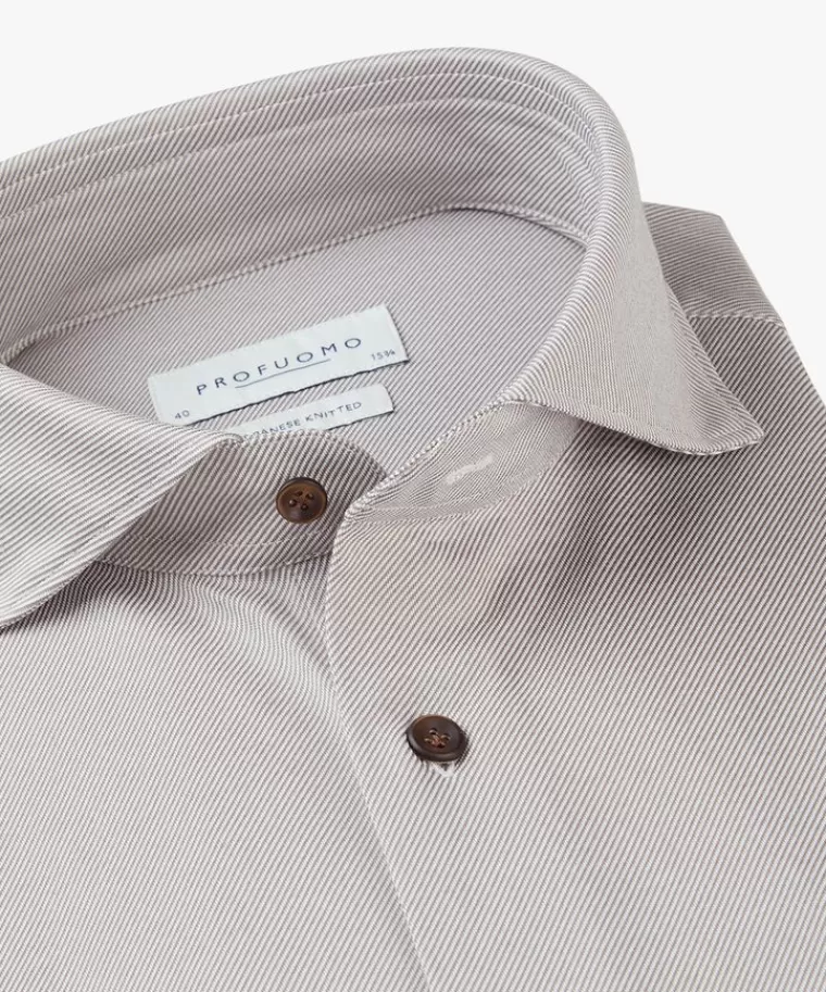 Profuomo Twill Japanese knitted overhemd Taupe New