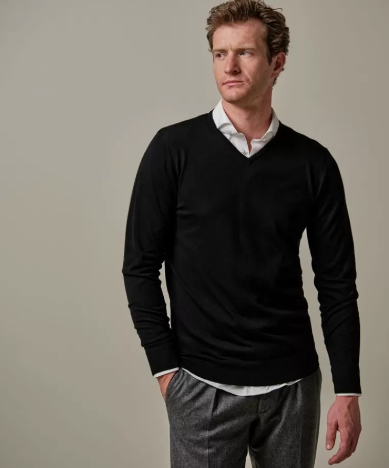 Profuomo e merino v-neck Zwart Outlet
